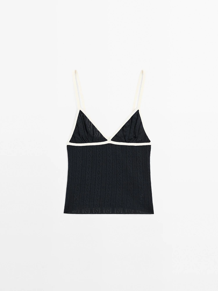 Pointelle knit triangle top