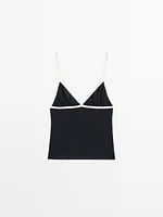 Pointelle knit triangle top