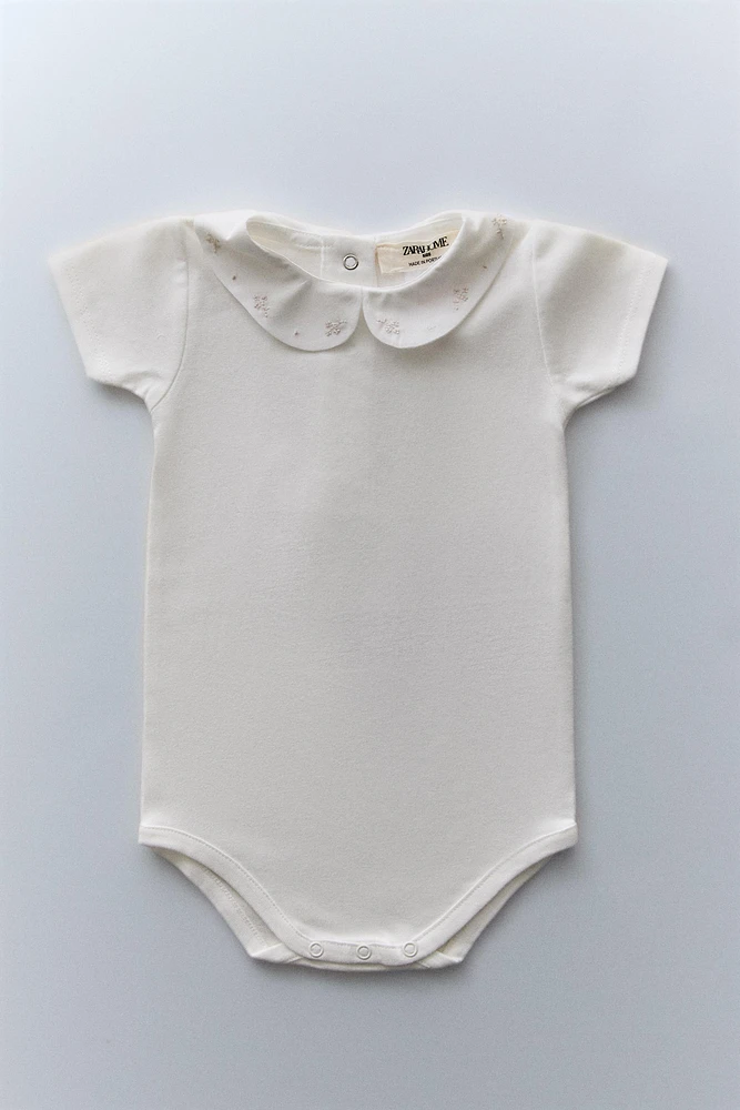 CHILDREN'S BODYSUIT WITH FLORAL EMBROIDERY