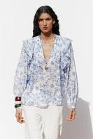 PRINTED RUFFLE PINTUCK BLOUSE