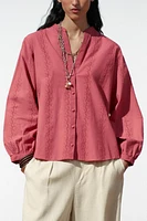 EMBROIDERED EYELET BLOUSE