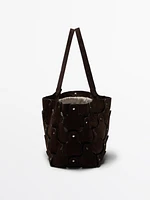 Studded split suede shopper bag