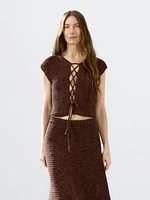 Cotton blend crochet waistcoat with tie detail