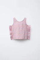 PRINTED TEXTURED RUFFLE TOP