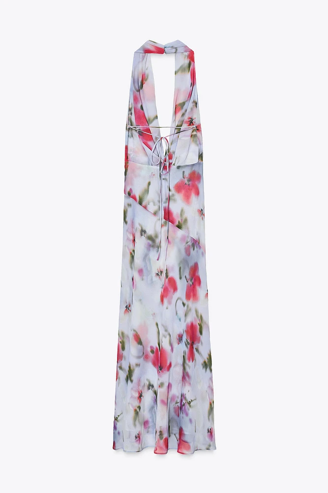 PRINTED MIDI HALTER DRESS