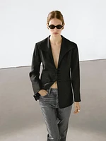 Linen blend blazer with fastening detail
