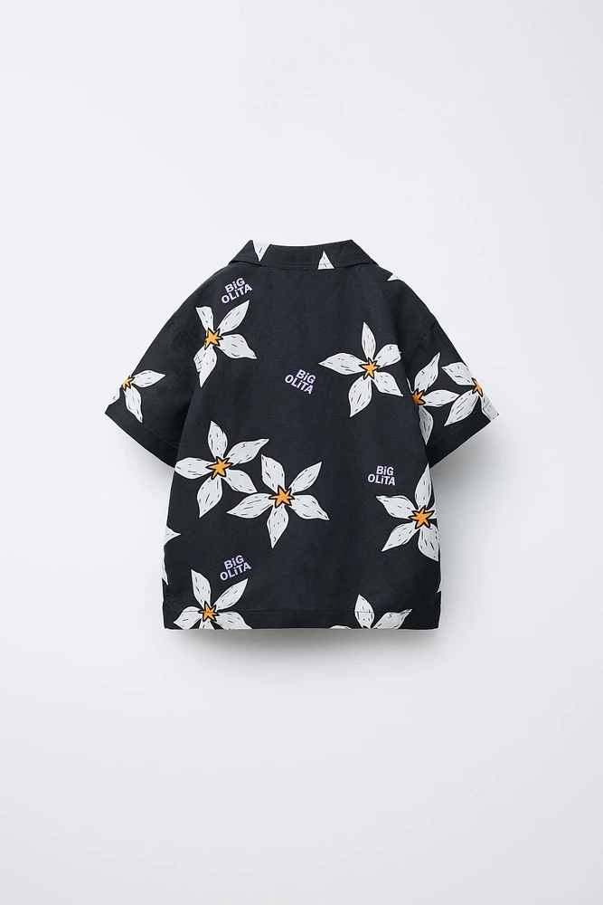 FLORAL AND TEXT PRINT SHIRT