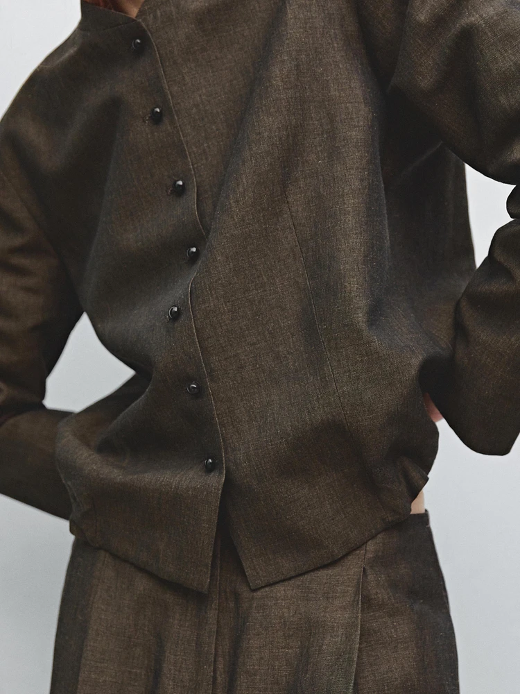 Linen blend jacket with button detail