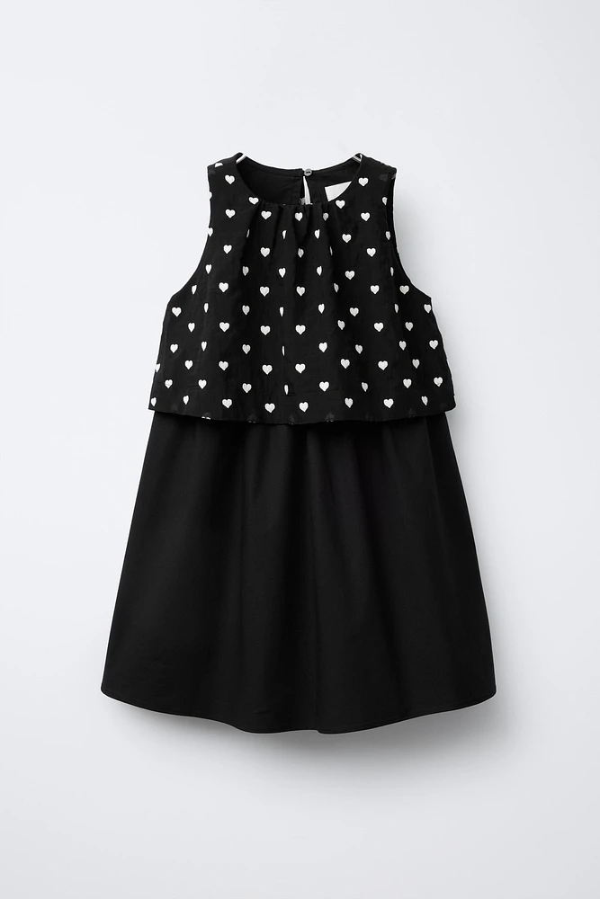 DOUBLE LAYER EMBROIDERED HEART DRESS