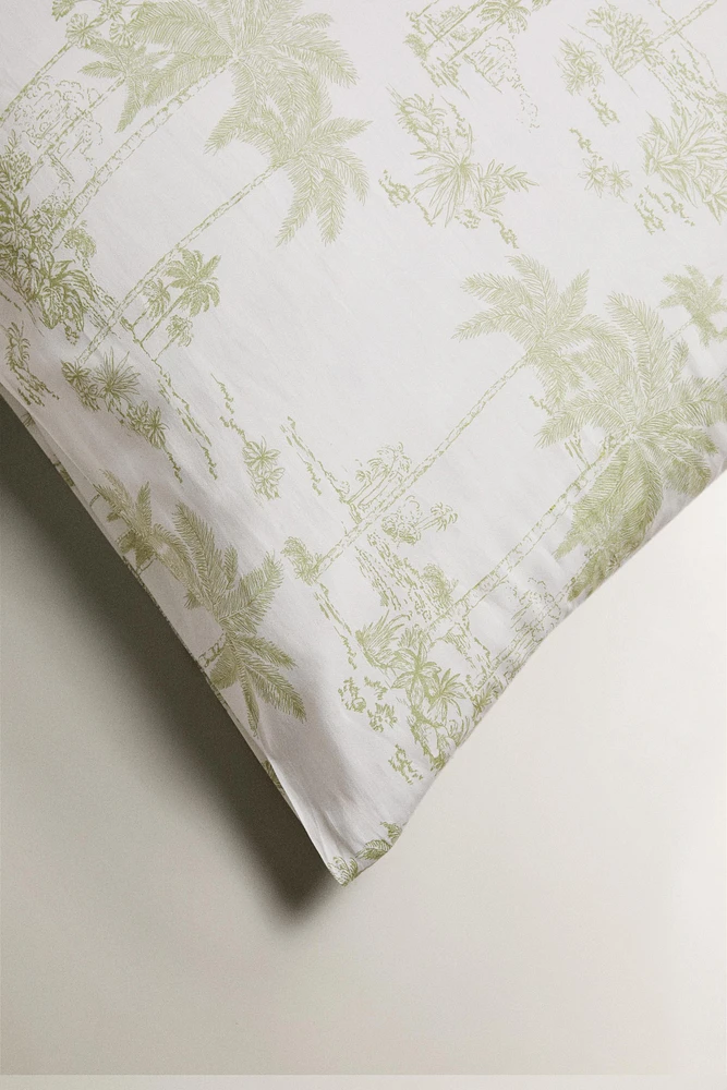 TOILE DE JOUY SATEEN PILLOWCASE WITH PALM TREES