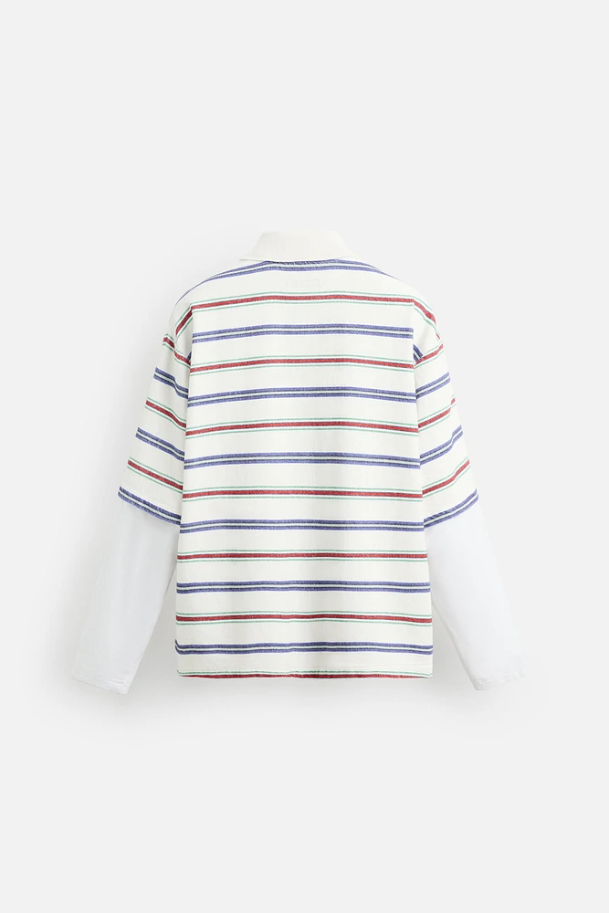 STRIPED LAYERED EFFECT POLO SHIRT