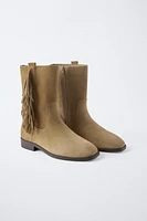 SPLIT LEATHER FRINGED BOOTS
