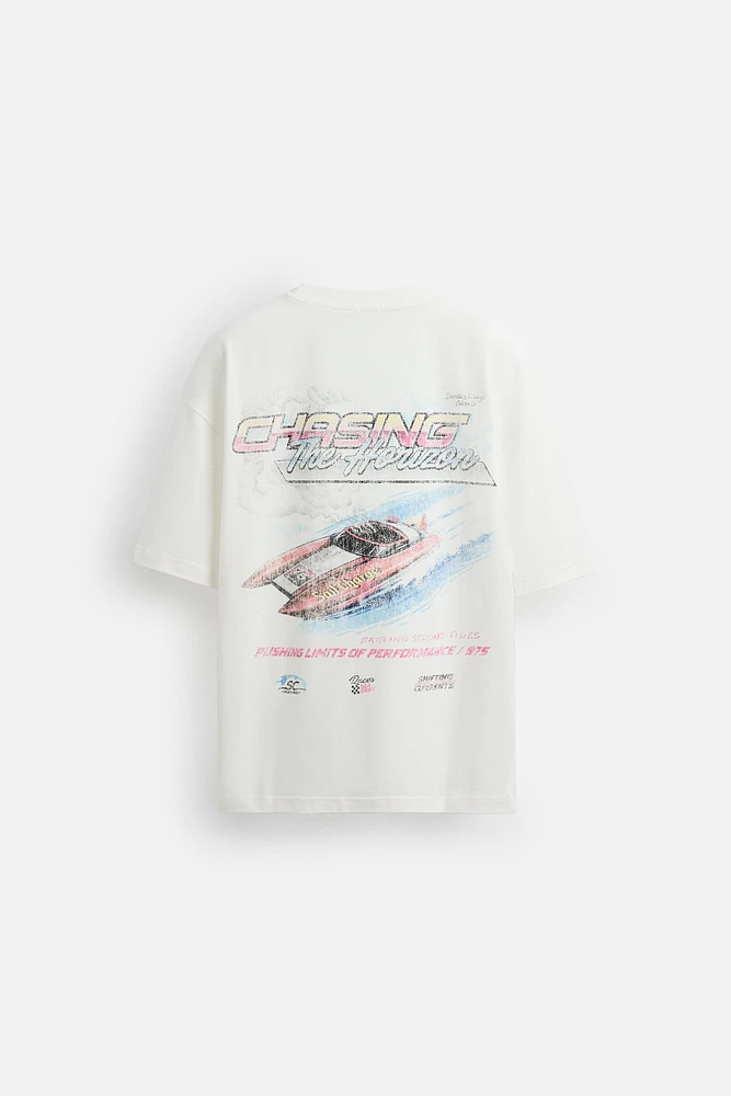 RACING WASHED PRINT T-SHIRT