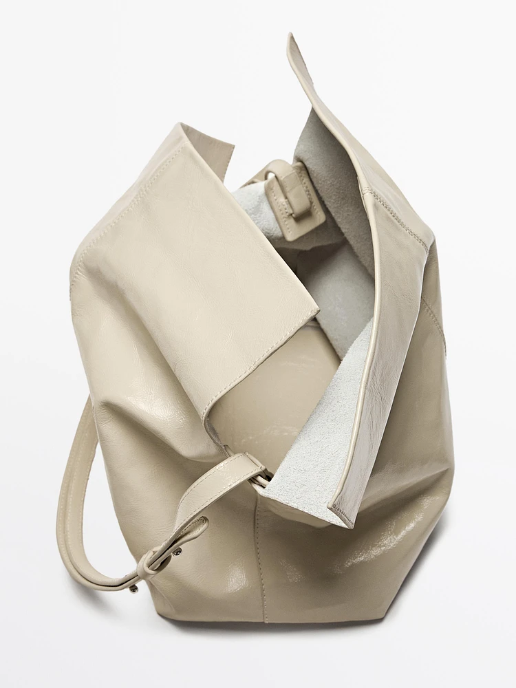 Crackled nappa leather flap bag