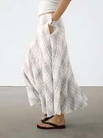 Flowing check midi skirt