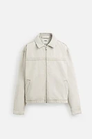 VESTE EN JEAN AVEC COL MATIÈRES VARIÉES