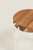 BOROSILICATE GLASS AND WOOD SUGAR BOWL