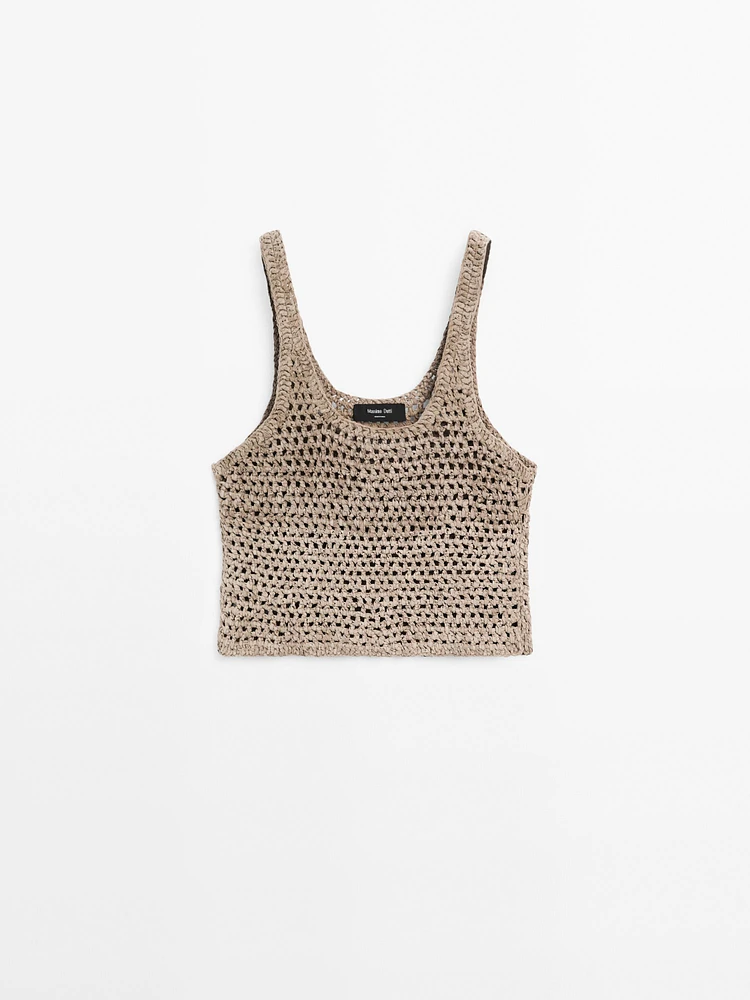 Top tressé en cuir finition daim