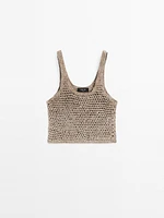 Top tressé en cuir finition daim