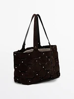 Studded split suede shopper bag