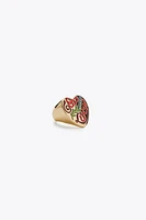 2-PACK OF ENAMELED SKULL AND HEART RINGS