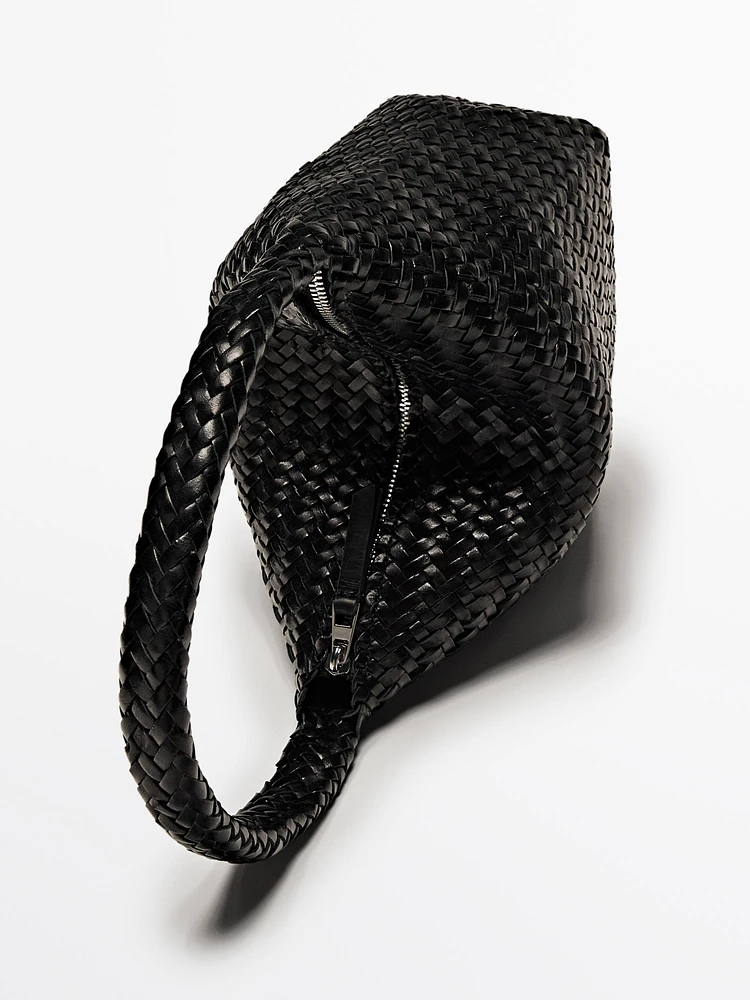 Nappa leather woven bucket bag