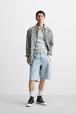 EMBROIDERED BAGGY FIT DENIM SHORTS