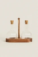 BOROSILICATE GLASS AND WOOD CRUET SET