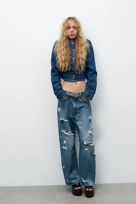TRF MID WAIST BAGGY RIPPED BALLOON JEANS