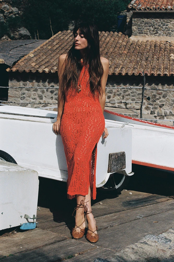 POINTELLE KNIT MIDI DRESS