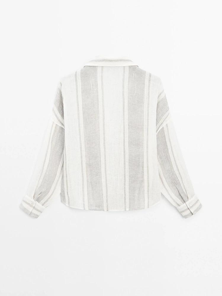 Flowing striped linen blend blouse
