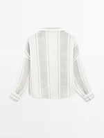 Flowing striped linen blend blouse