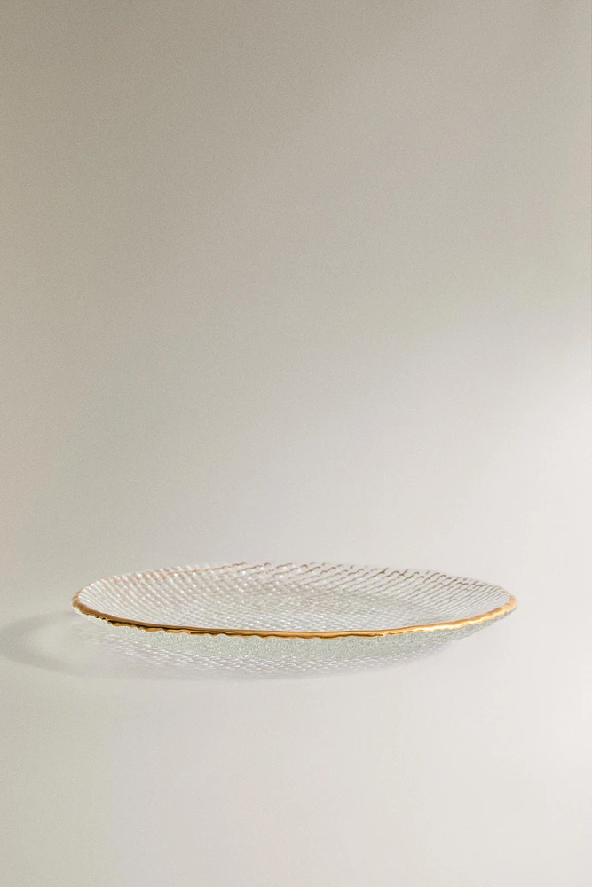 ASSIETTE DE PRÉSENTATION VERRE RECYCLABLE RELIEF FILET DORÉ