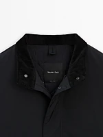 Short parka with corduroy collar detail