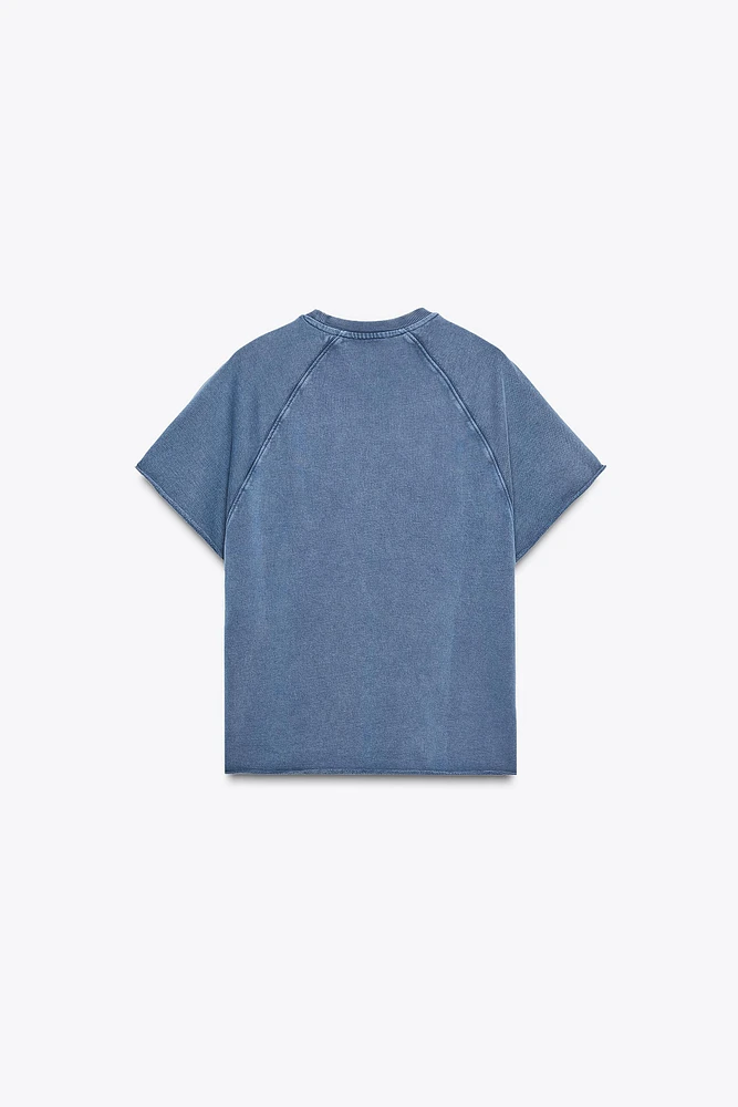 WASHED EFFECT TEXT PLUSH SWEATSHIRT
