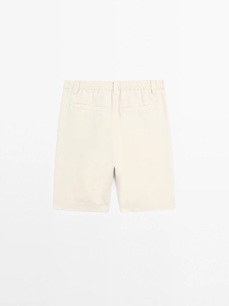 100% linen darted Bermuda shorts