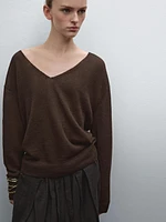 Pull en maille à col V 100 % lin