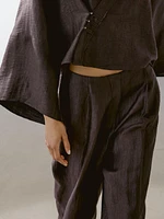 Pantalon à pinces fluide en lin mélangé