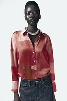 GEOMETRIC PRINT SATIN EFFECT SHIRT