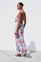 PRINTED MIDI HALTER DRESS