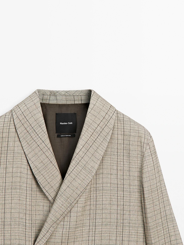 Check print shawl collar blazer