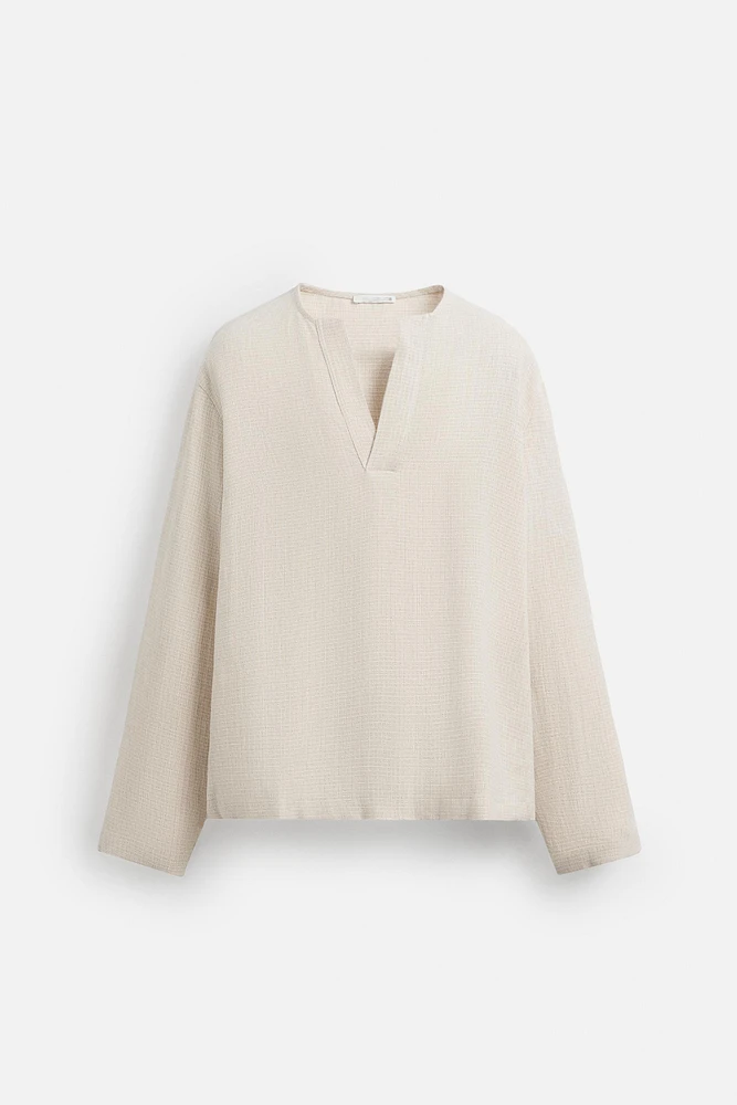 TEXTURED LINEN BLEND POLO SHIRT
