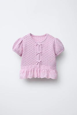 LACE TRIM BOW CARDIGAN