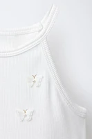 T-SHIRT CÔTELÉ PAPILLONS ET FLEURS