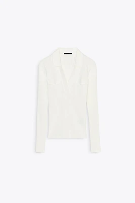 RIBBED POLO NECK T-SHIRT