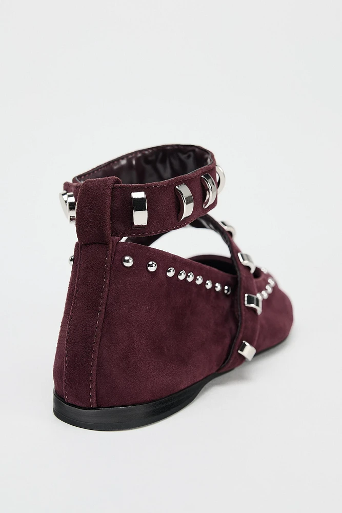 STUDDED SUEDE BALLET FLATS