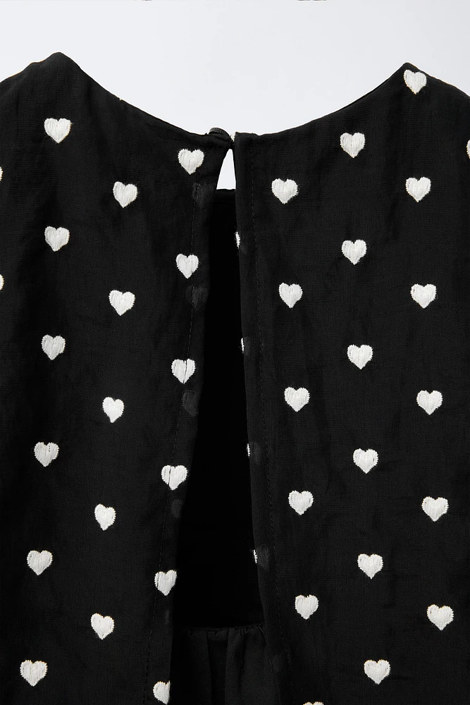 DOUBLE LAYER EMBROIDERED HEART DRESS