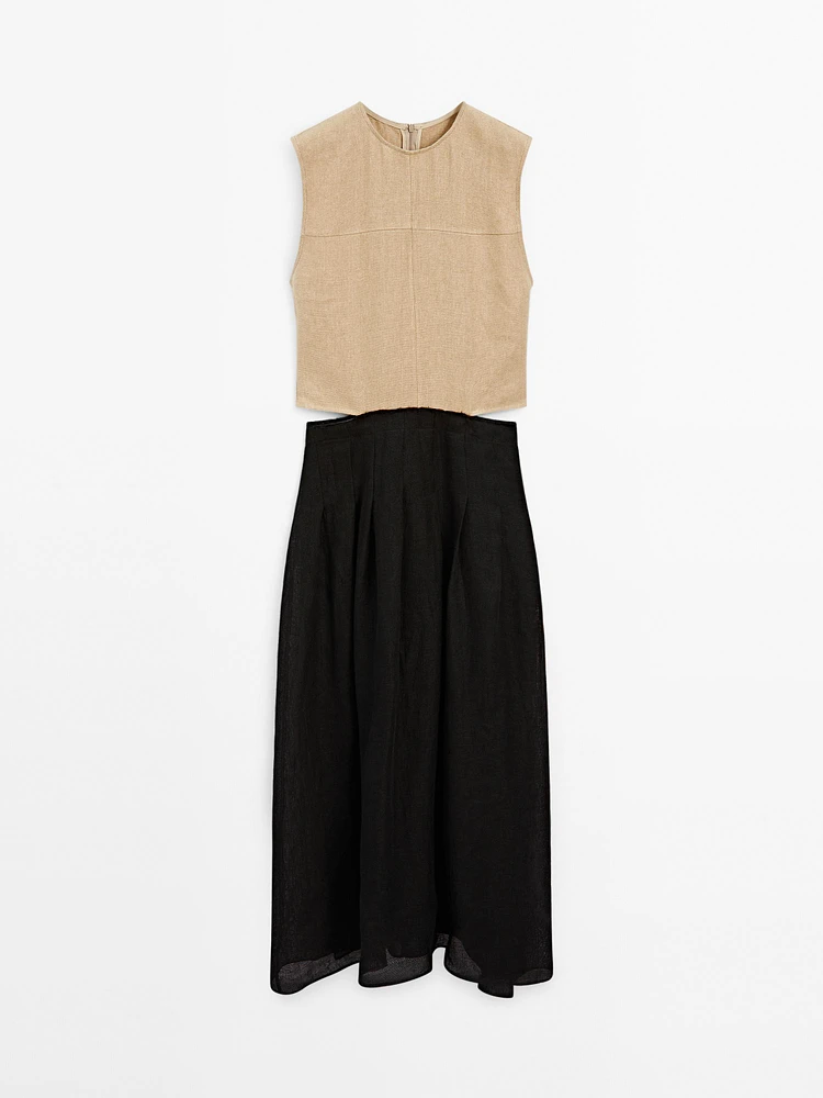 Robe longue bi-matière fendue sur les côtés