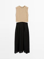 Robe longue bi-matière fendue sur les côtés