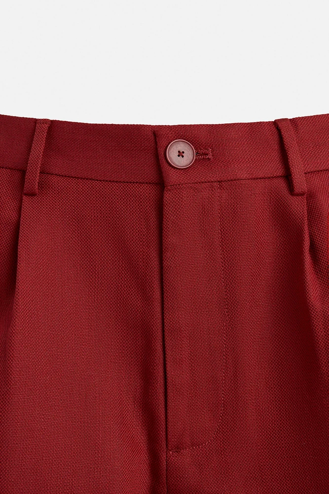 COTTON LINEN TEXTURED BERMUDA SHORTS